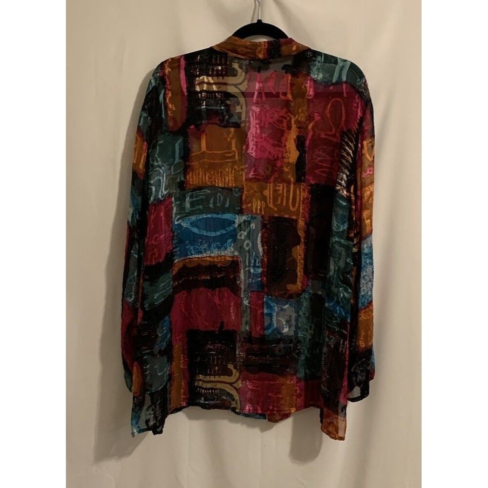 Chicos Size 3 Womens XL Top Patchwork Silk Rayon Button Collared Please Read - Picture 2 of 7